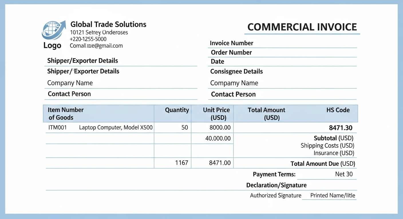 Commercial invoice template