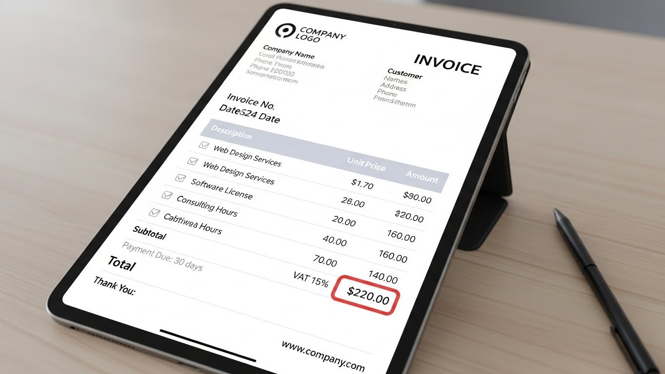 Person reviewing an electronic invoice on a laptop