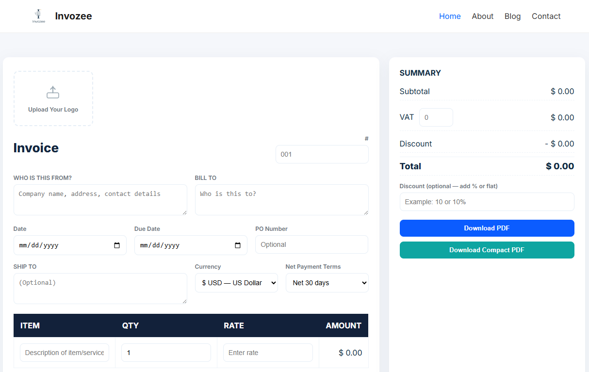 Generate invoice online using a clean invoice generator interface