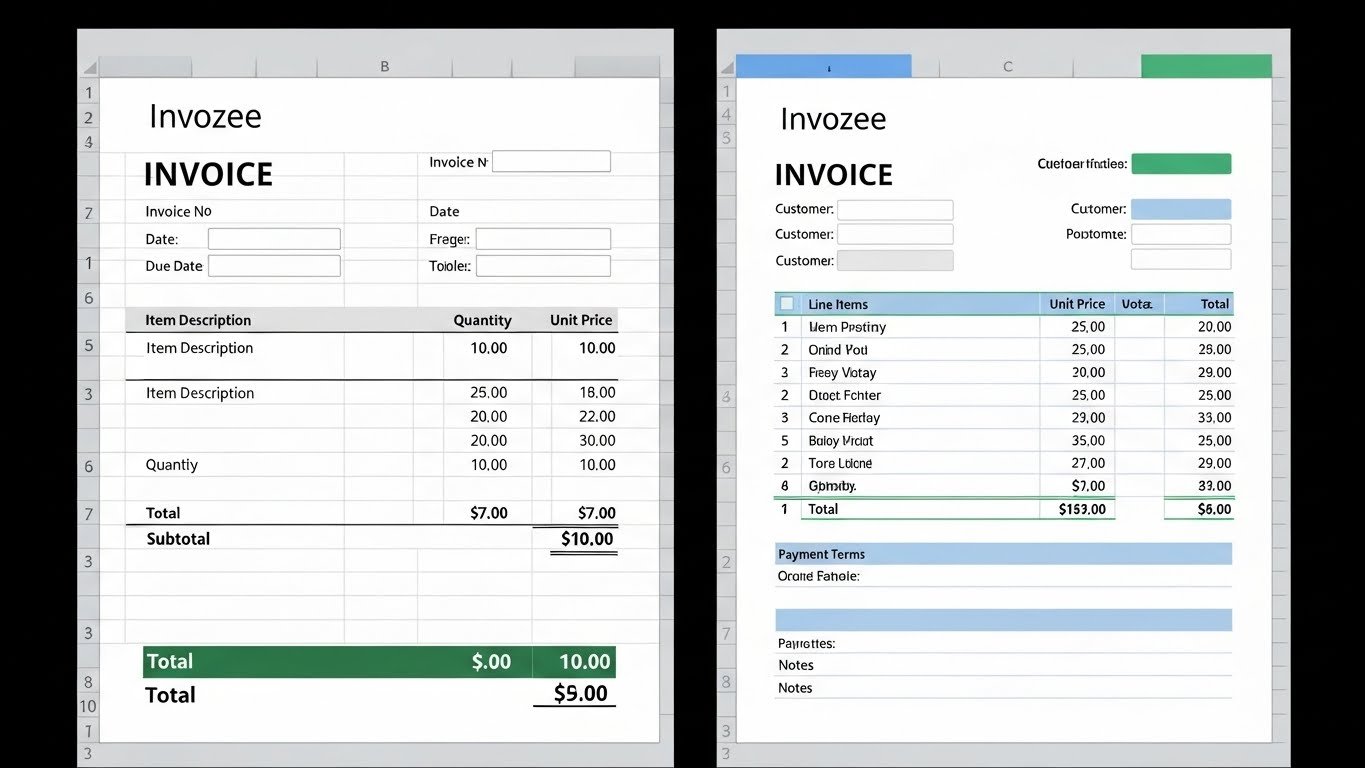 Business owner creating an invoice format in Excel on a laptop