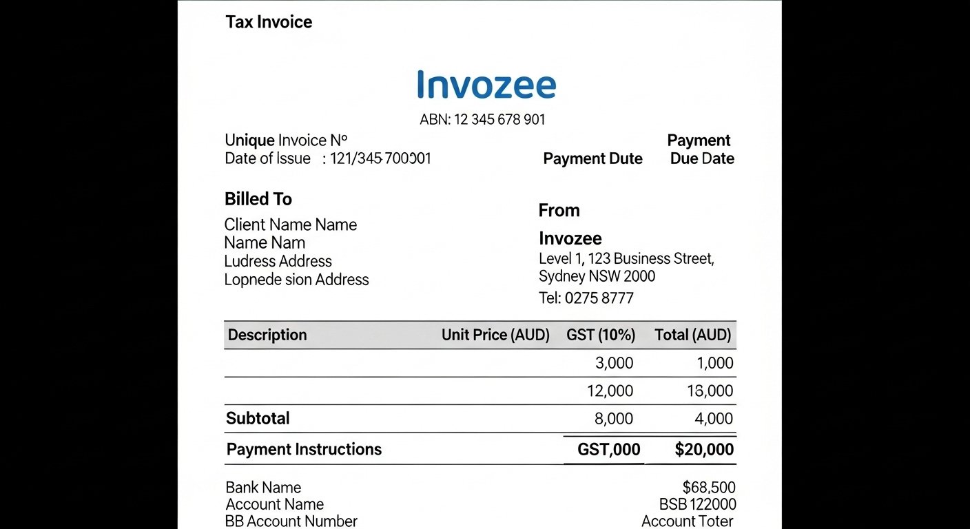 Australian business preparing GST-compliant invoice template on a laptop