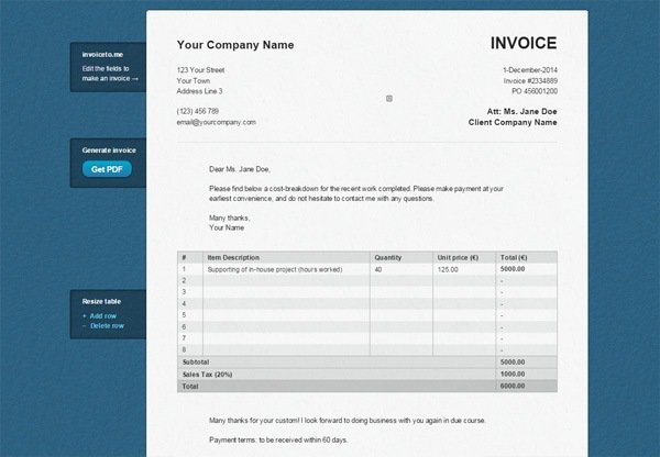Free online invoice generator preview