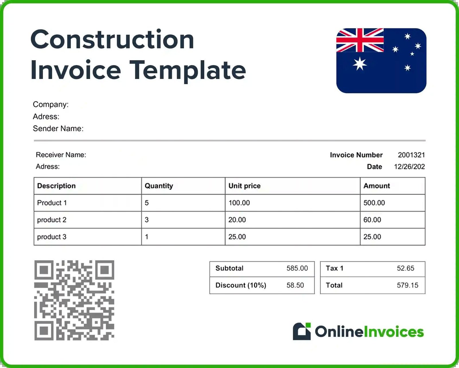 Australian tax invoice generator preview