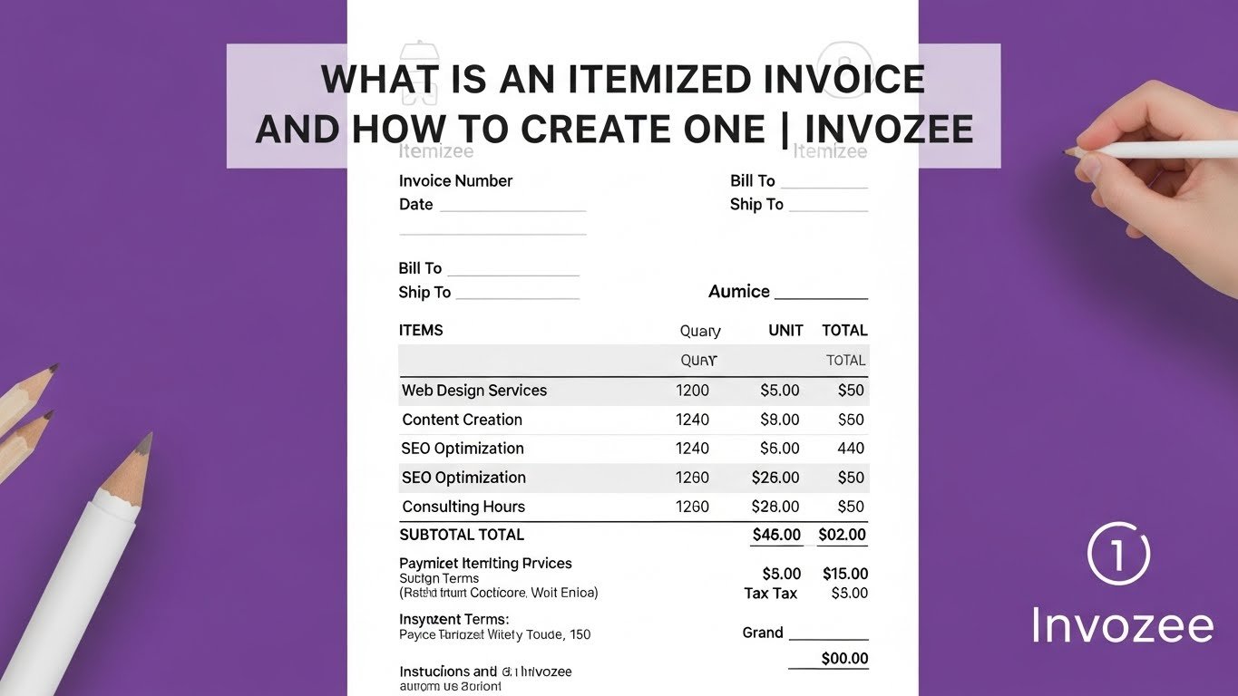 Itemized invoice with detailed line items displayed on a laptop